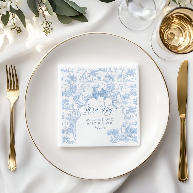 Its a Boy Blue Toile Safari Animal Baby Shower Napkin (Creator Uploaded)
