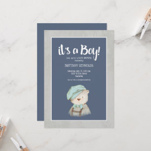 It's a Boy Blue Vintage Teddy Bear Baby Shower Invitation