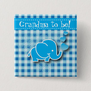 It's A Boy, Blue & White Plaid with Baby Elephant 15 Cm Square Badge