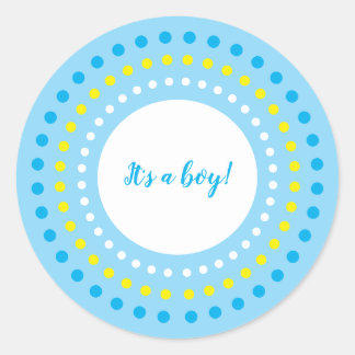 "It's a Boy!" Blue & Yellow Polka Dots Classic Round Sticker
