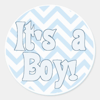 It's a Boy Blue Zigzag Announcement Classic Round Sticker