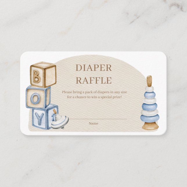 It's A Boy  Boho Blocks And Toys Diaper Raffle Enclosure Card (Front)