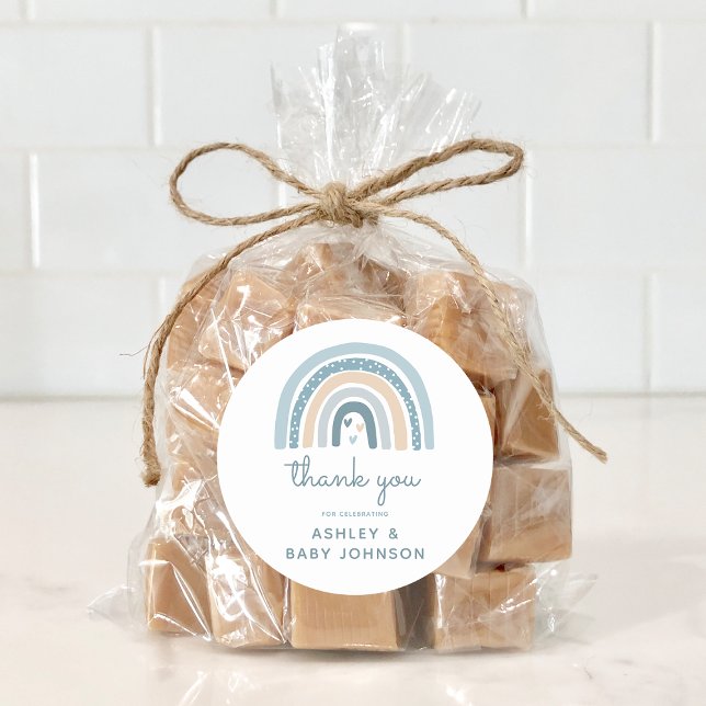 It's a Boy Boho Rainbow Baby Shower Thank You Classic Round Sticker (Creator Uploaded)