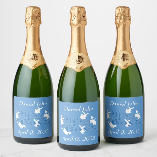 It's A Boy Bunnies Sparkling Wine Label (Bottles)