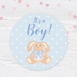 It's a Boy Bunny Rabbit Pastel Blue Baby Shower Classic Round Sticker