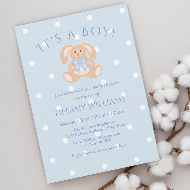It's a Boy Bunny Rabbit Pastel Blue Baby Shower Invitation (Creator Uploaded)