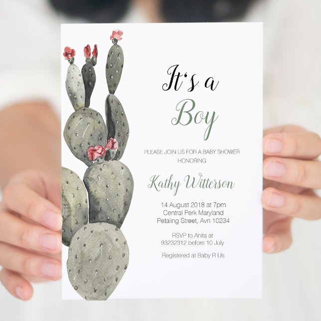 It's a boy Cactus Peach Baby Shower Invitation (Creator Uploaded)
