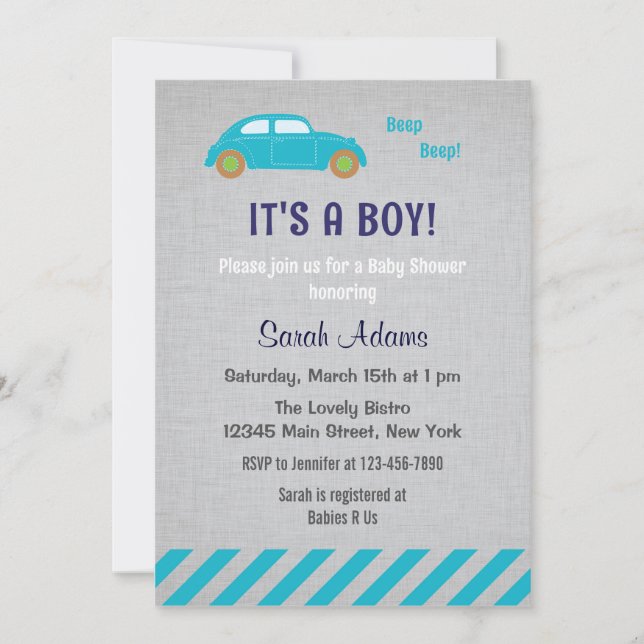 It's A Boy Car Baby Shower Invitation (Front)