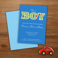 it's a boy, cars baby shower invitation
