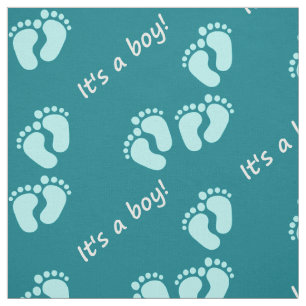 It's a boy! Child motive baby feet baby blue turqu Fabric