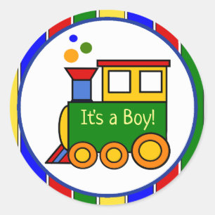 It's a Boy Choo Choo Train Prime Baby Shower Classic Round Sticker