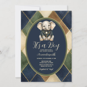 It's a Boy Classic Preppy Elephant Baby Shower Invitation
