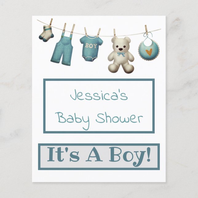 It's A Boy Clothes Line Baby Shower Program (Front)
