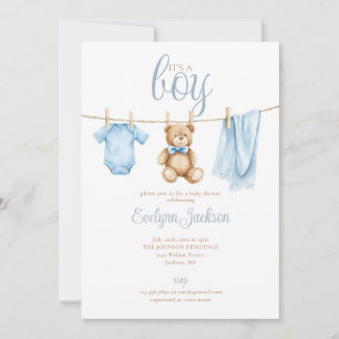 Its A Boy Clothesline Baby Shower All In One Invitation