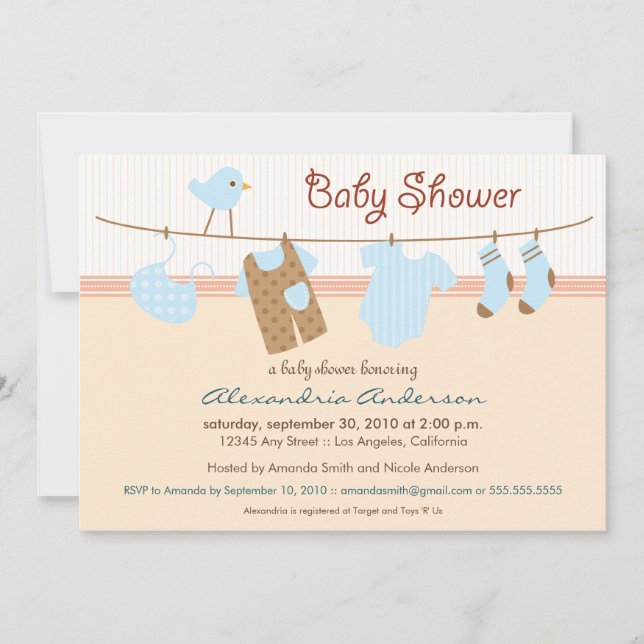 It's a Boy! Clothesline Baby Shower Invitation (Front)