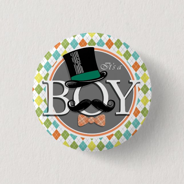 It's a Boy!  Colourful Argyle 3 Cm Round Badge (Front)