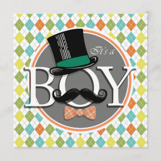 It's a Boy! Colourful Argyle Invitation