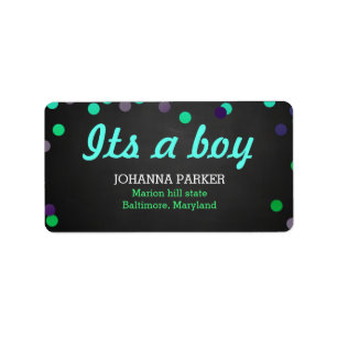 Its A Boy Colourful Confetti Rustic Chalkboard Label