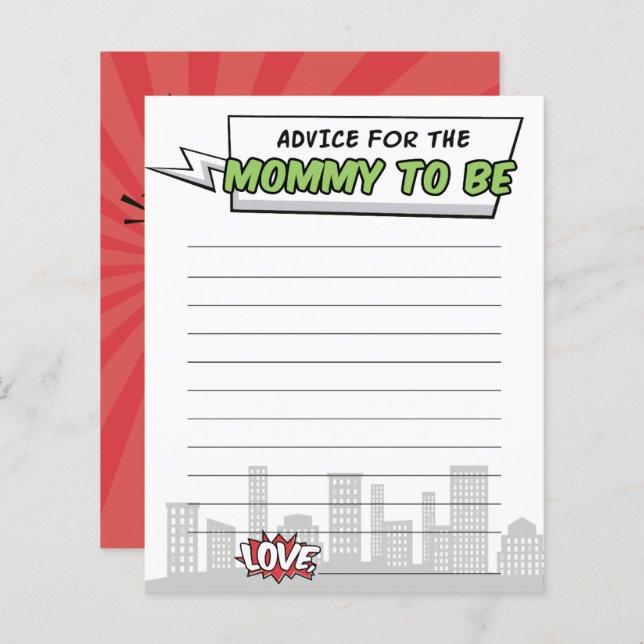 Its A Boy Comic Book Superhero Baby Shower Advice (Front/Back)