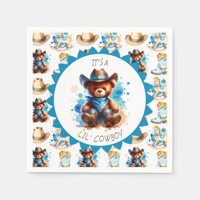 It's a Boy | Cowboy Teddy Bear Boy's Baby Shower Napkin (Front)