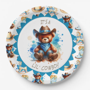 It's a Boy   Cowboy Teddy Bear Boy's Baby Shower Paper Plate
