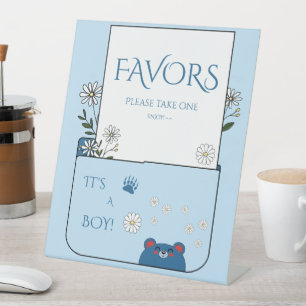 It's A Boy! Cute Bear & Daisy Flowers Favours Pedestal Sign