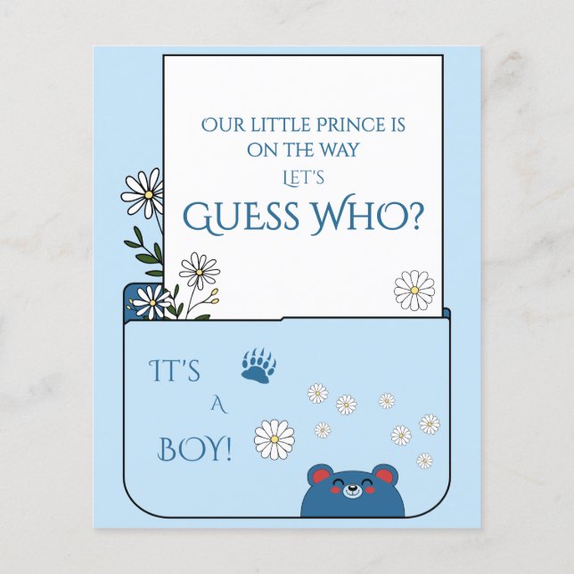 It's A Boy! Cute Bear & Daisy Flowers Guess Who (Back)