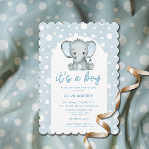 It's a Boy Cute Blue Elephant Baby Shower Invitation