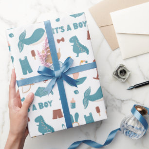 Its a boy. Cute blue funny animals toy baby shower Wrapping Paper