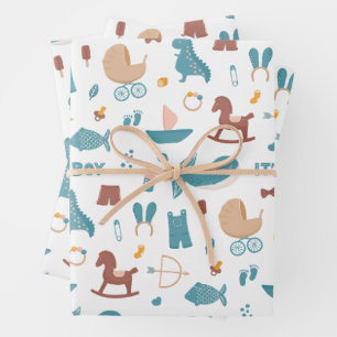 Its a boy. Cute blue funny animals toy baby shower Wrapping Paper Sheet