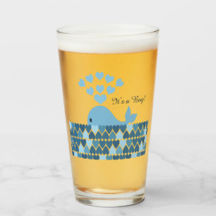 It's a boy Cute Blue Whale and Hearts Glass