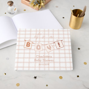 It's a Boy! Cute Brown Gingham Baby Shower Guest Book