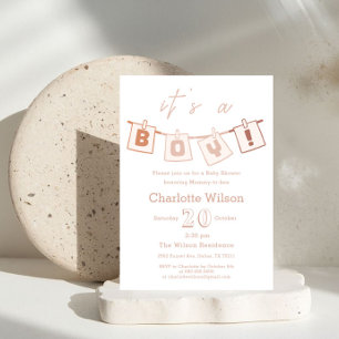 It's a Boy! Cute Brown Gingham Baby Shower Invitation