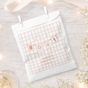 It's a Boy! Cute Brown Gingham Notedry Baby Shower Favour Bags