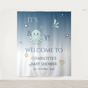 It's A Boy! Cute Ocean Animal Baby Shower Backdrop Tapestry