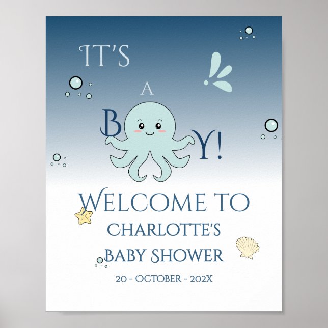 It's A Boy! Cute Ocean Animals Baby Shower Welcome Poster (Front)