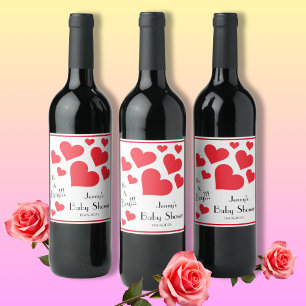 It's A Boy! - Cute Red Hearts Custom Baby Shower Wine Label