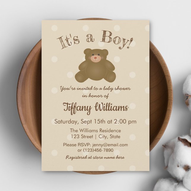 It's a Boy Cute Teddy Bear Boy Baby Shower Invite (Creator Uploaded)
