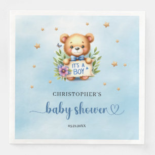 It's a boy cute teddy bear boy baby shower napkin