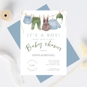 Its a Boy Cute Watercolor Clothes  Baby Shower Invitation