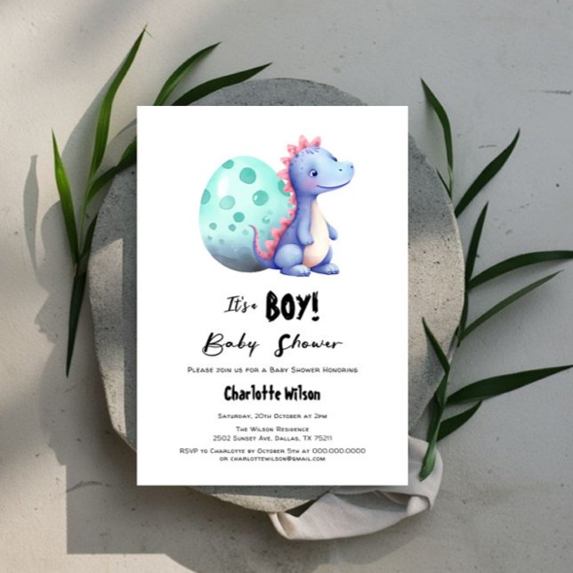 It's a Boy Cute Watercolor Dinosaur Baby Shower Invitation (Creator Uploaded)