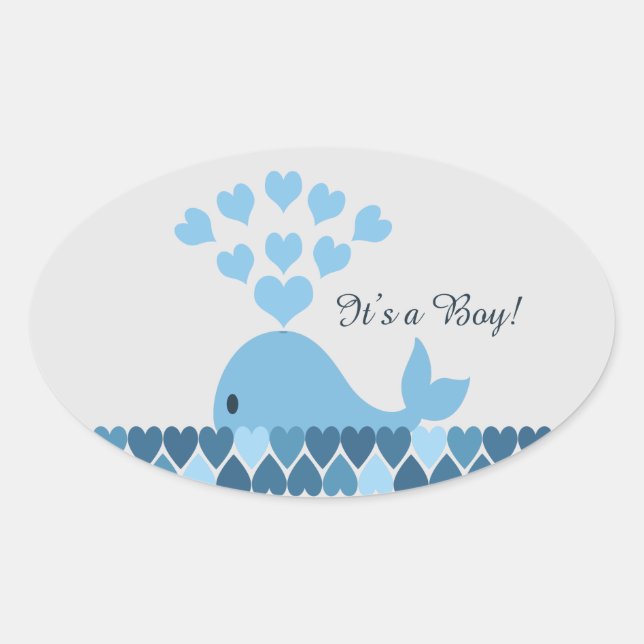 It's A Boy! Cute Whale Oval Sticker (Front)