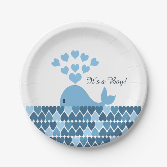 It's A Boy! Cute Whale Paper Plate (Front)
