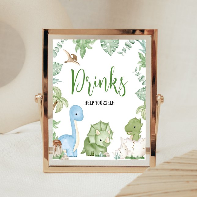 It's A Boy Dinosaur Baby Shower Drinks Poster (Greenery Boy Dinosaur Baby Shower Drinks Sign)