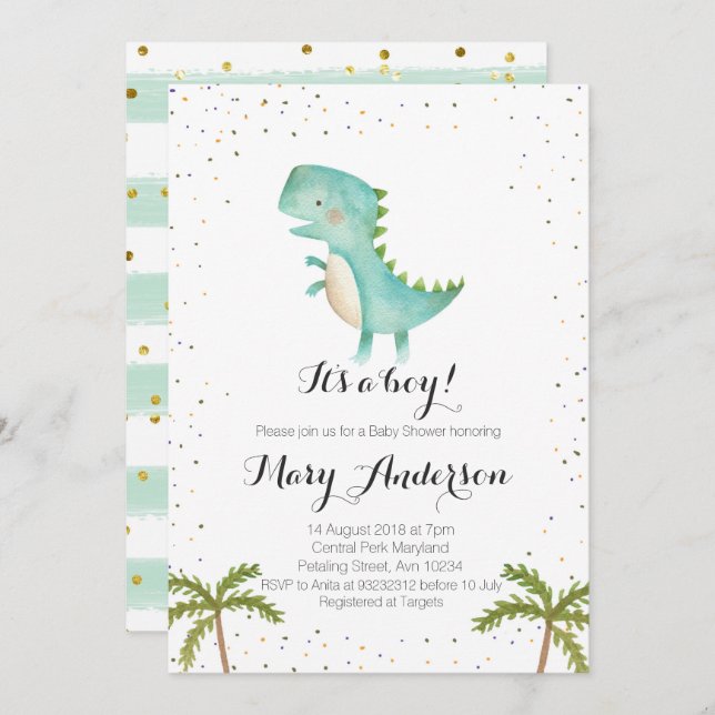It's a Boy Dinosaur Baby Shower Invitation (Front/Back)