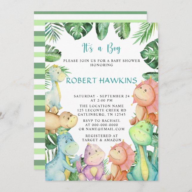 It's a Boy Dinosaur Baby Shower Invitation (Front/Back)