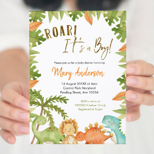 It's a boy Dinosaur Baby Shower Invitation