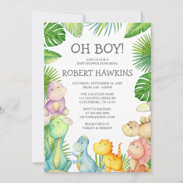 It's a Boy Dinosaur Baby Shower Invitation (Front)