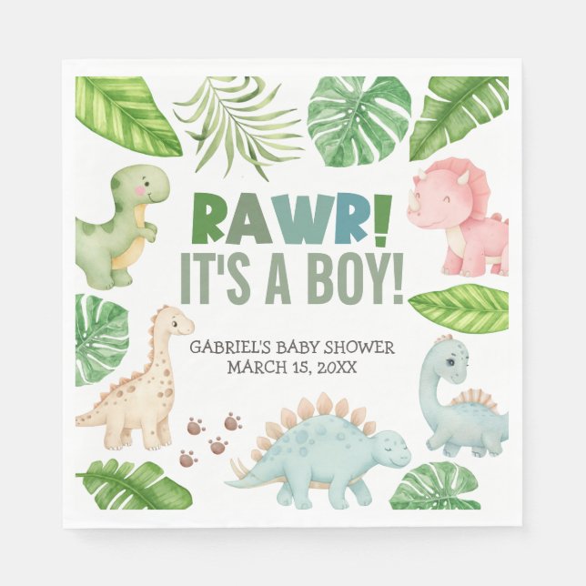 It's a Boy Dinosaur Baby Shower Napkin (Front)