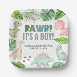 It's a Boy Dinosaur Baby Shower Paper Plate
